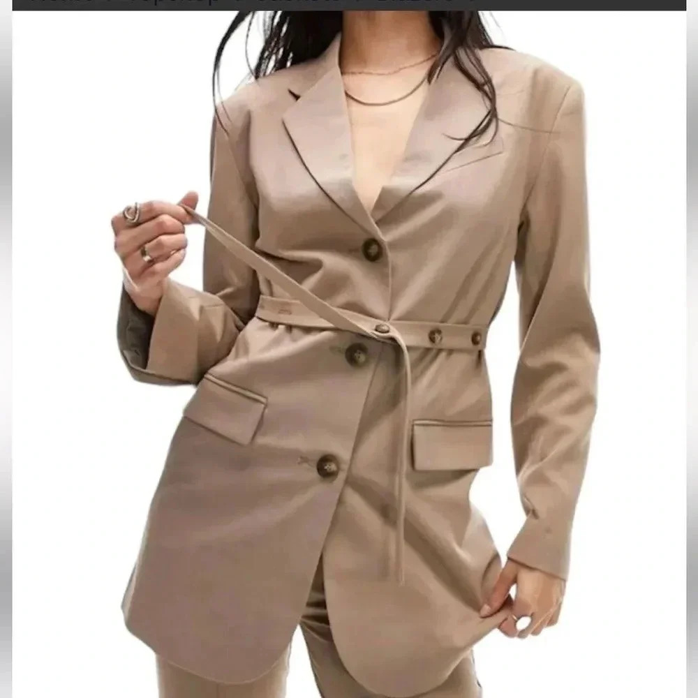 Topshop NWT Belted Waist Long Blazer Tan Women’s Size 2 [retail $110]
